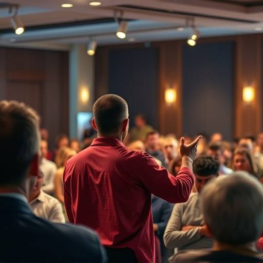Conférence avec un orateur captivant devant une audience attentive